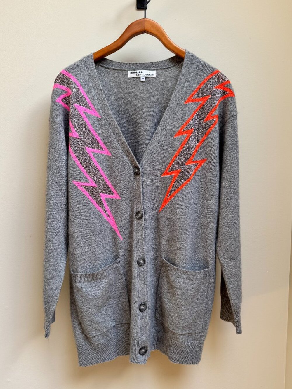 REPLICA LOS ANGELES Intarsia Lightning Bolt Cashmere Cardigan